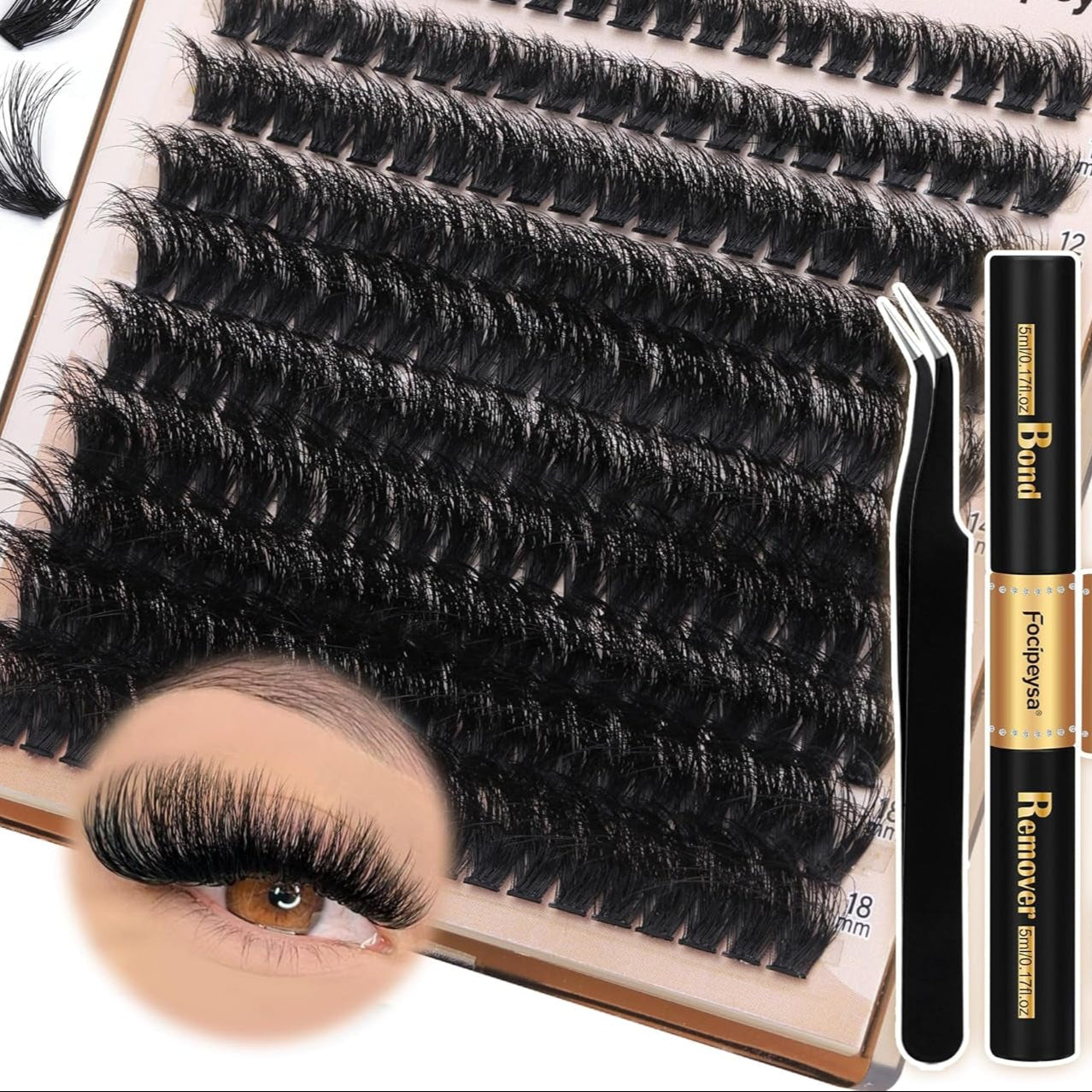 Fluffy Eyelash Extension Kit Volume Lash Clusters Kit 10-18Mm Individual Lashes Clusters 100D DIY Lash Extension Kit 200Pcs Clusters Lash with Bond and Remover Lash Applicator by